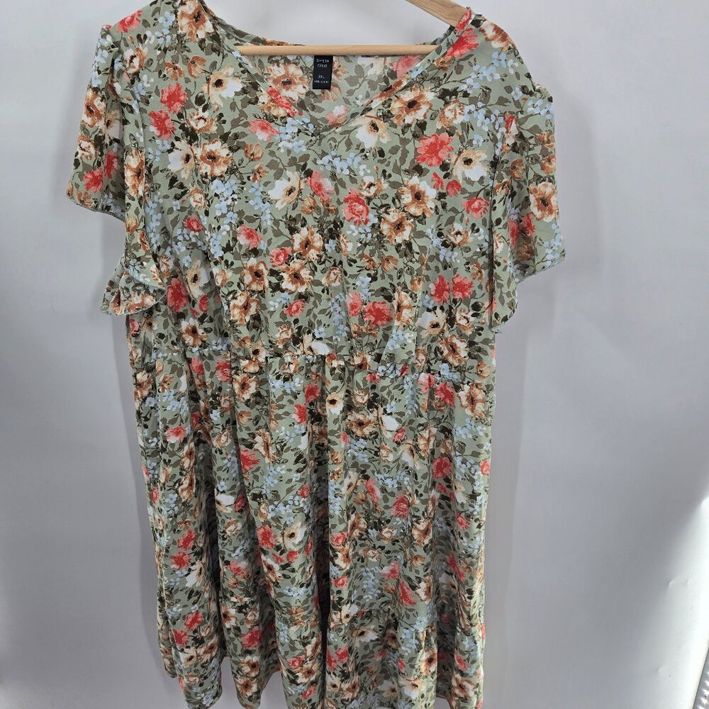 Shein Curve Green Floral Above the Knee Mini Dress Size 3XL